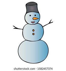Snowman. Colored vector illustration. Isolated background. Cartoon style. Fabulous character. Christmas. New Year. Festive print. Idea for web design, sticker. Winter fun. Snowman modeling. Smile.