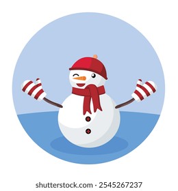 Snowman with Colorful Attributes Cute Simple Flat Vector