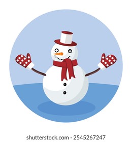 Snowman with Colorful Attributes Cute Simple Flat Vector