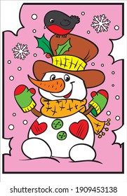 Snowman. Coloring. Cartoon Vector Illustration.