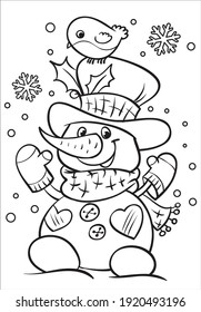 Snowman. Coloring. Cartoon Vector Illustration.