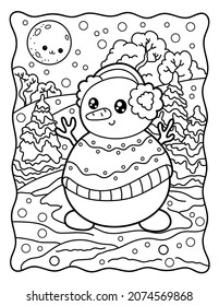 
Snowman. Coloring page for children and adults. Christmas. Christmas coloring book. Kawaii. New Year.