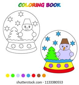 snowman - coloring page. Worksheet. Game for kids -  coloring book.  Vector cartoon  illustration. 