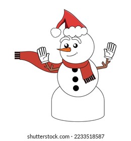 snowman in comic cartoon style, vintage Christmas illustration. illustration for christmas and new year.