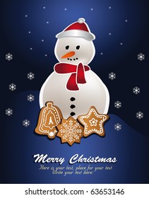 Snowman congratulation, vector merry christmas