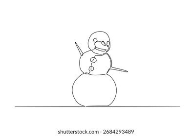 Boneco de neve em desenho contínuo de uma linha. Ilustração de arte de linha única de snowman de inverno. Vetor editável.