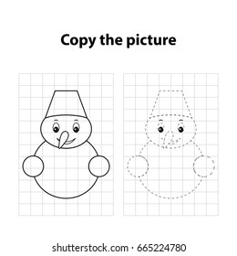 snowman copy the picture,  game for children, worksheet  for kids