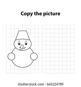 snowman copy the picture,  game for children, worksheet  for kids