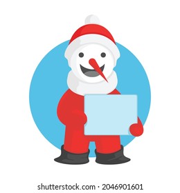 the Snowman with costume santa claus holding blank board vector illustration