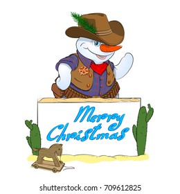 snowman cowboy wishes Merry Christmas