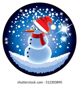 Snowman in a crystal ball, vector illustration