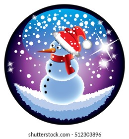 Snowman in a crystal ball, vector illustration