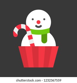 snowman cup cake, christmas food. flat icon