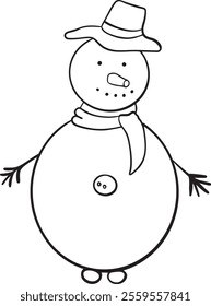 Snowman Cute Christmas outline vector illustration Winter holidays Merry Christmas and New Year line art Minimalistic hand drawn cute style