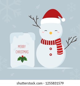 Snowman cute hand drawn style. Vector illustration design.