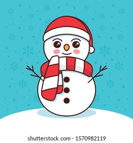 Snowman Cute Kawaii Vector Illustration
