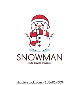 Snowman cute kawaii vector logo template