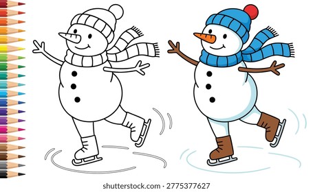 Snowman cute winter skating