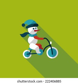 snowman cycling flat icon with long shadow,eps10