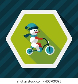 snowman cycling flat icon with long shadow,eps10