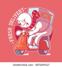 Snowman delivery man vector illustration. Delivery, branding, marketing design concept.