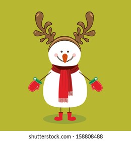snowman design over green background vector illustration
