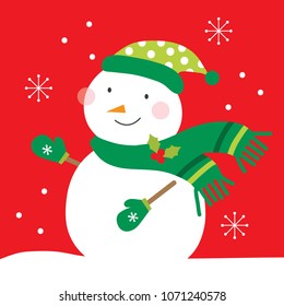 snowman design with red background