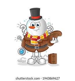 Snowman detective vector. cartoon character