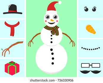 Snowman with different body, clothe parts