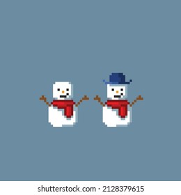 snowman with different cloth in pixel style