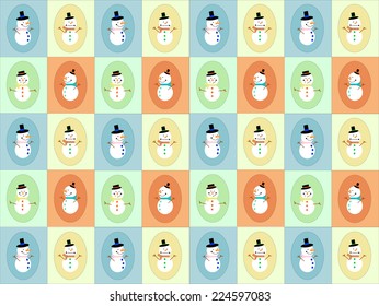 Snowman in different colors frame. EPS vector format.