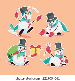  	
Snowman distributing gifts in flat design