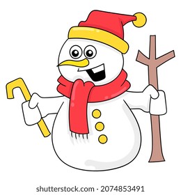 snowman doll happy face smiling celebrating christmas, vector illustration art. doodle icon image kawaii.