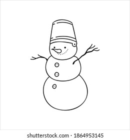 
snowman doodle contour on the white background