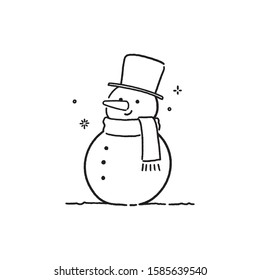 snowman doodle outline icon. hand-drawn style vector illustration.