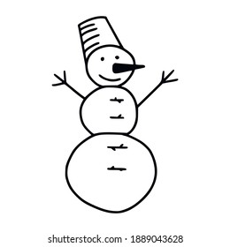 Snowman, doodle sketch. Winter elements in naive illustration style.
Hand drawn vector picture.