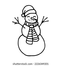 Snowman-Doodle-Stil, Vektorgrafik einzeln auf weißem Hintergrund. Winterhandgezeichnet