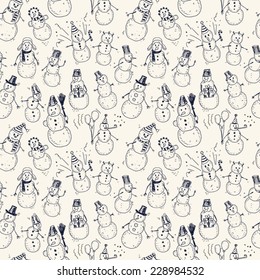 Snowman Doodles Seamless Background