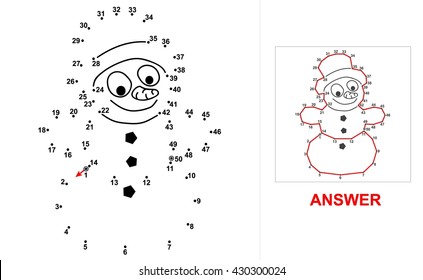 Snowman - dot game. Connect all dots starting at 1 up to 50 and you will see what is hidden on the picture.