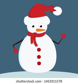 A snowman dressed in blue scarf & cap is holding a bottle of drink vector color drawing or illustration 