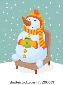 snowman drinks tea