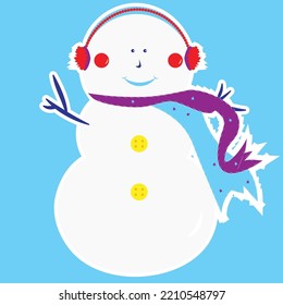 Snowman With Ear Muffs On Blue Background