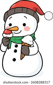 snowman eating ice cream illustration