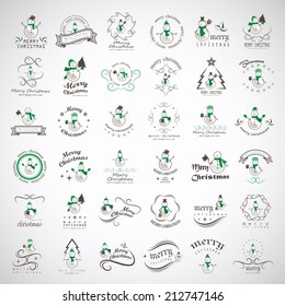 Snowman Elements Set - Isolated On Gray Background - Vector Illustration, Graphic Design Editable For Your Design