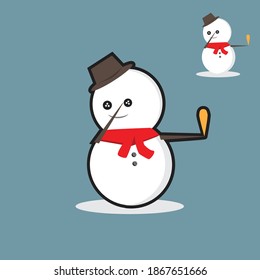 snowman embarrassed that his nose was removed, with flat illustration outline and no outline