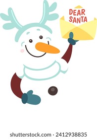 Snowman With Envelope Vector Illustration