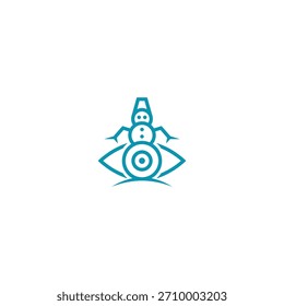 Diseño de logotipo de muñeco de nieve y ojo.