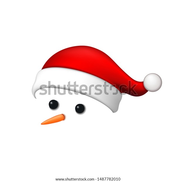 スノーマンの顔3d 白い背景にリアルな雪だるま 漫画のグラフィックデザイン 喜劇的なサンタクロース の衣装 おかしな顔 にんじん 石炭の目 小石 単純な面のベクター画像イラスト のベクター画像素材 ロイヤリティフリー