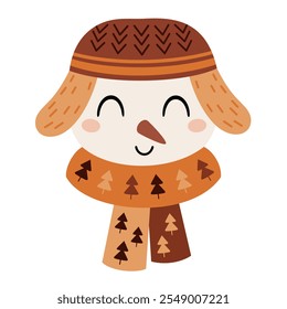 Snowman face clipart. Cute winter character. Hand draw vector illustration in flat style