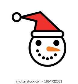 Snowman face fill line icon, Snowman head vector illustration, Isolated on white background. 64*64 pixel perfect , Editable stroke, eps 10